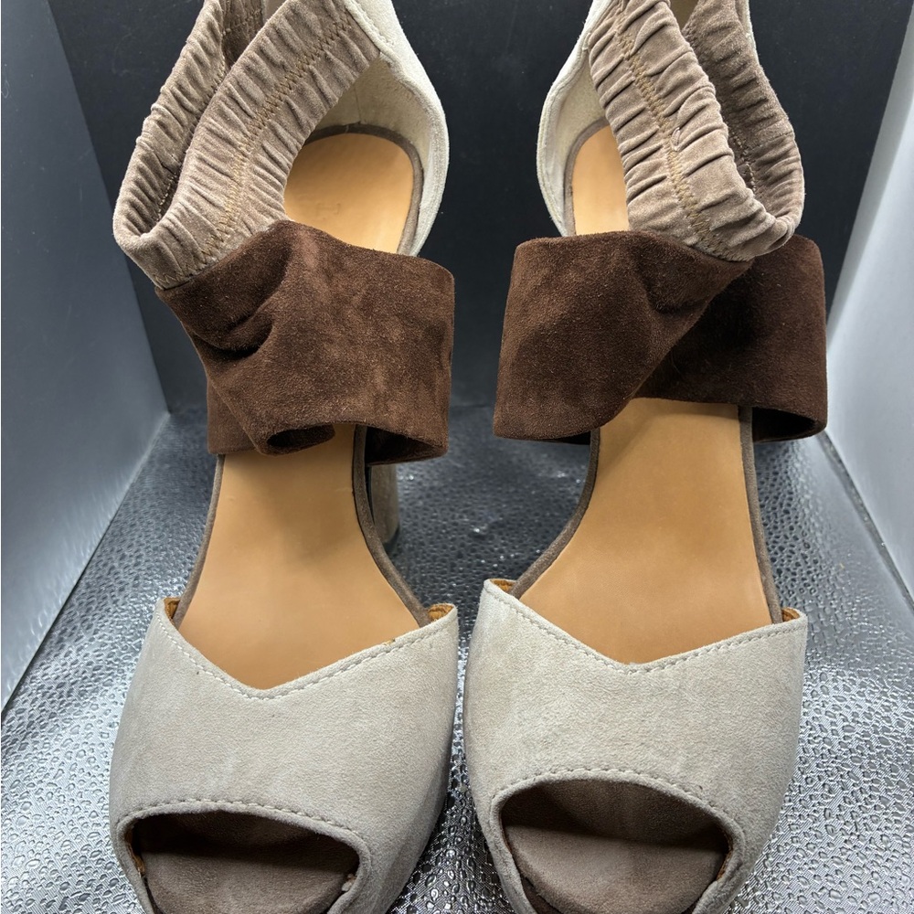 L.A.M.B. Norwood Chocolate, Cream and Taupe Heeled Sandals